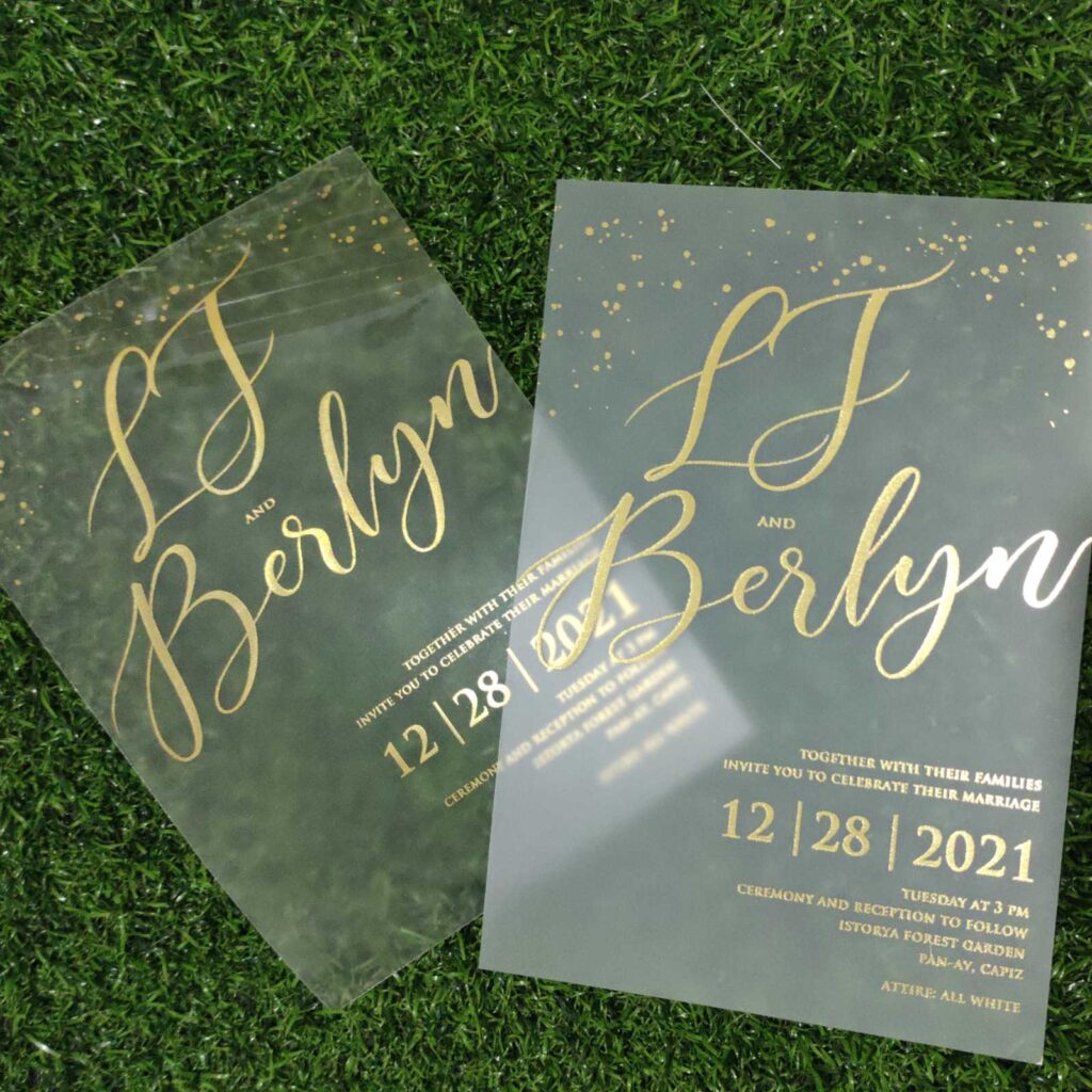 Gold foil clear invitation and Gold foil Vellum translucent 